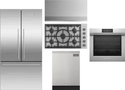 5 Piece Package Includes Refrigerator, Cooktop, Wall Oven, Hood And Dishwasher